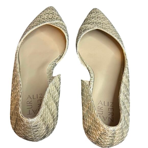 Naturalizer Kristin Leather Ballerina D’Orsay Flats Snakeskin Neutral Chic Prep - Picture 3 of 9